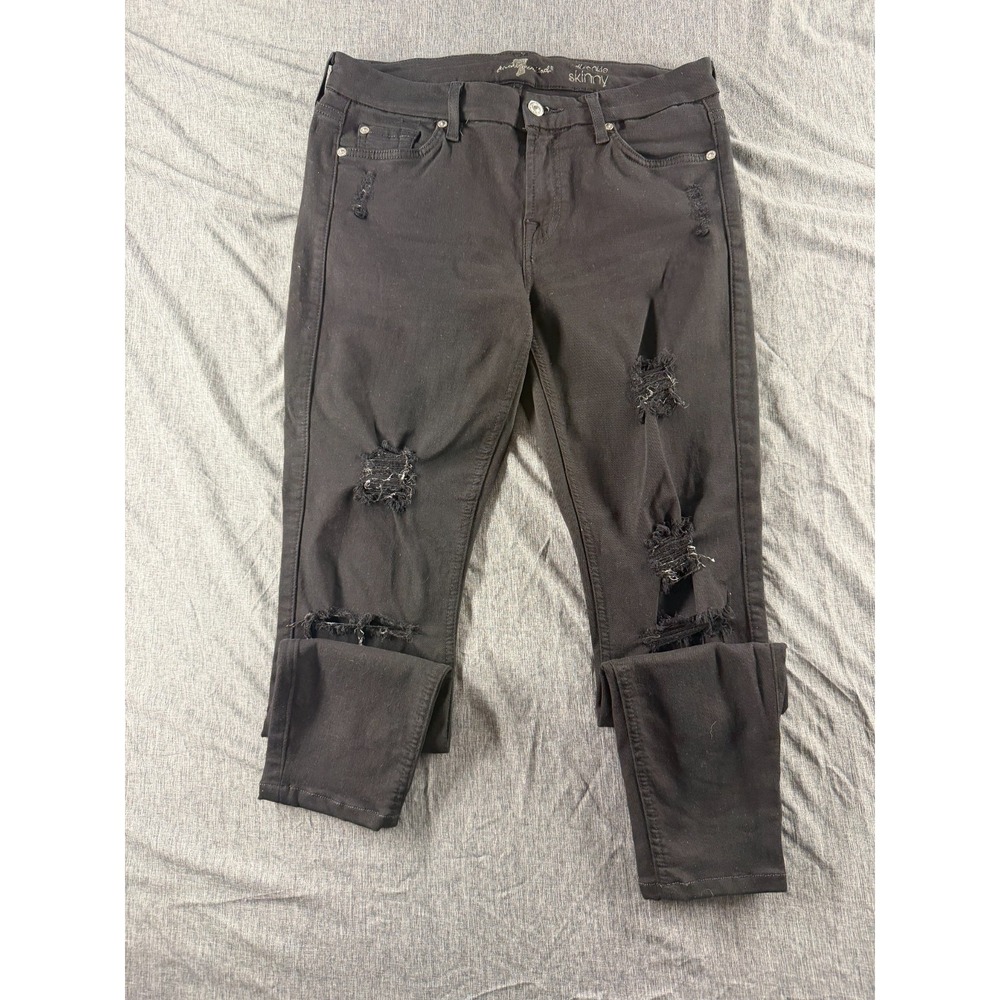 7 For All Mankind Womens 29 Ankle Skinny Jeans Black Distressed Ripped Stretch